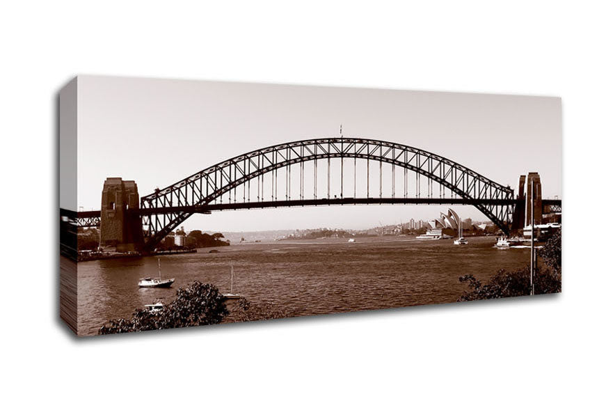 Picture of Sydney Harbour Bridge Retro Sepia Panoramic Canvas Wall Art