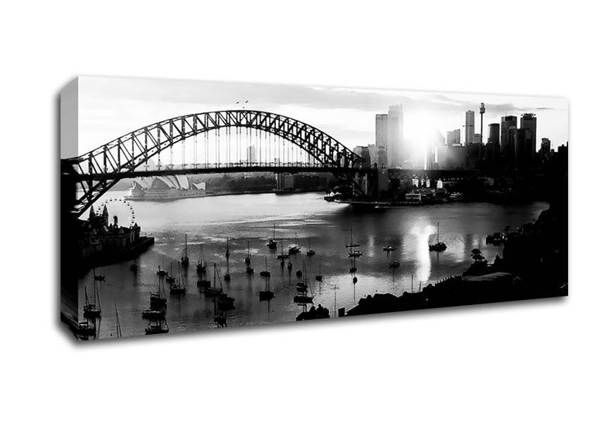 Picture of Sydney Harbour Sun Blaze B n W Panoramic Canvas Wall Art