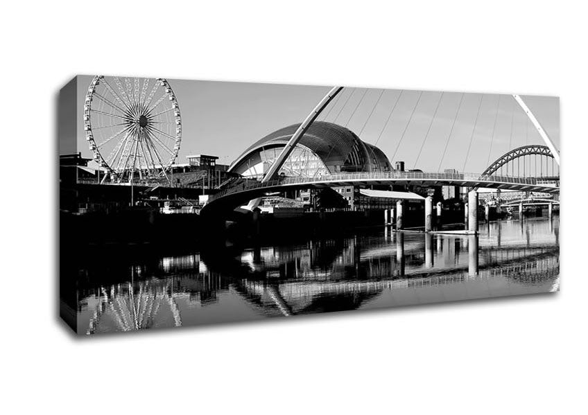 Picture of The City Of Fun Newcastle B n W Panoramic Canvas Wall Art