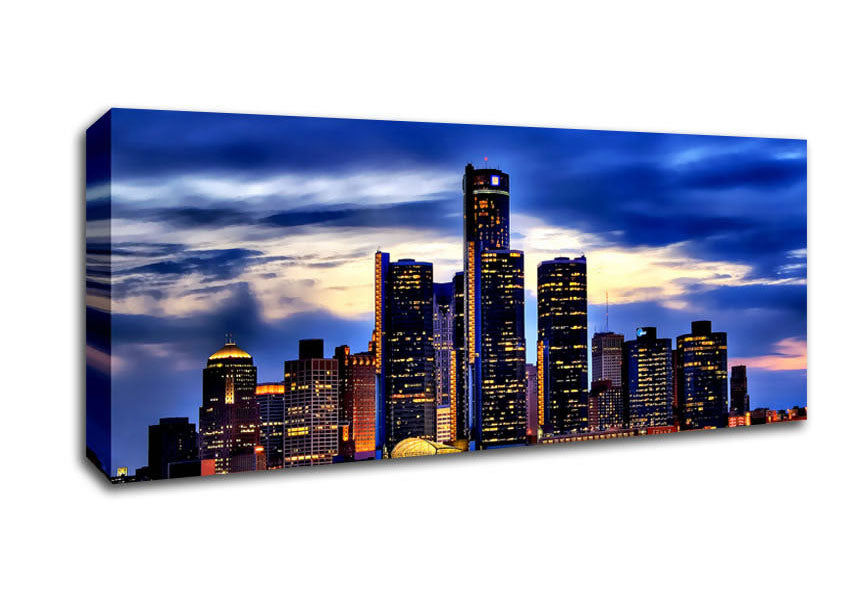 Picture of The City Of Lights Blue Golden Panoramic Canvas Wall Art