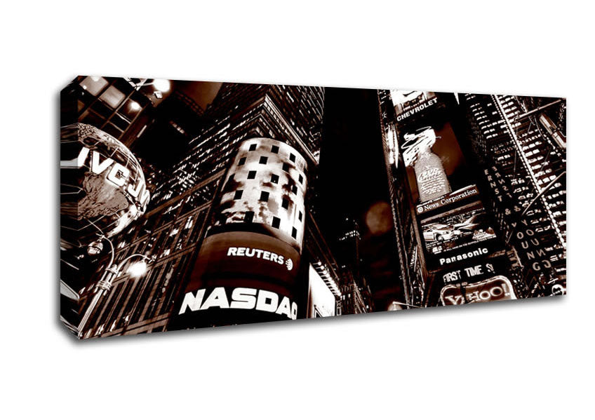 Picture of Times Square New York City Brown Panoramic Canvas Wall Art