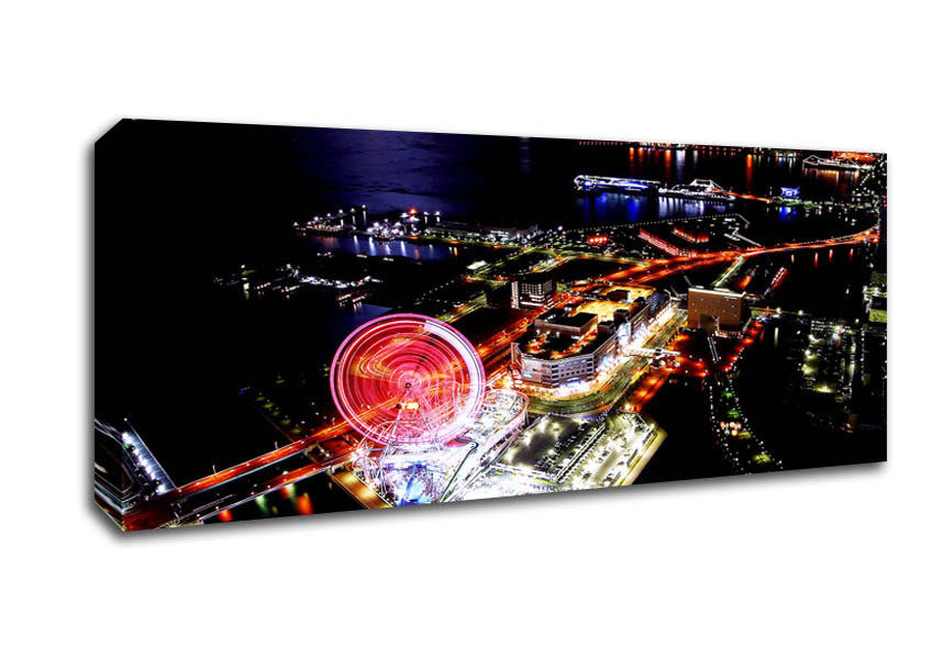 Picture of Tokyo City Funfair Night Lights Panoramic Canvas Wall Art