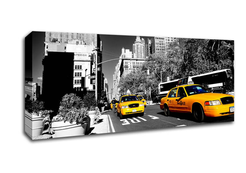 Picture of Yellow Taxi In New York City Panoramic Canvas Wall Art