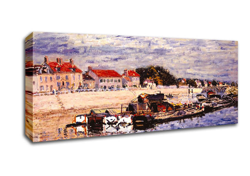 Picture of Sisley Barges On The Loing Panoramic Canvas Wall Art