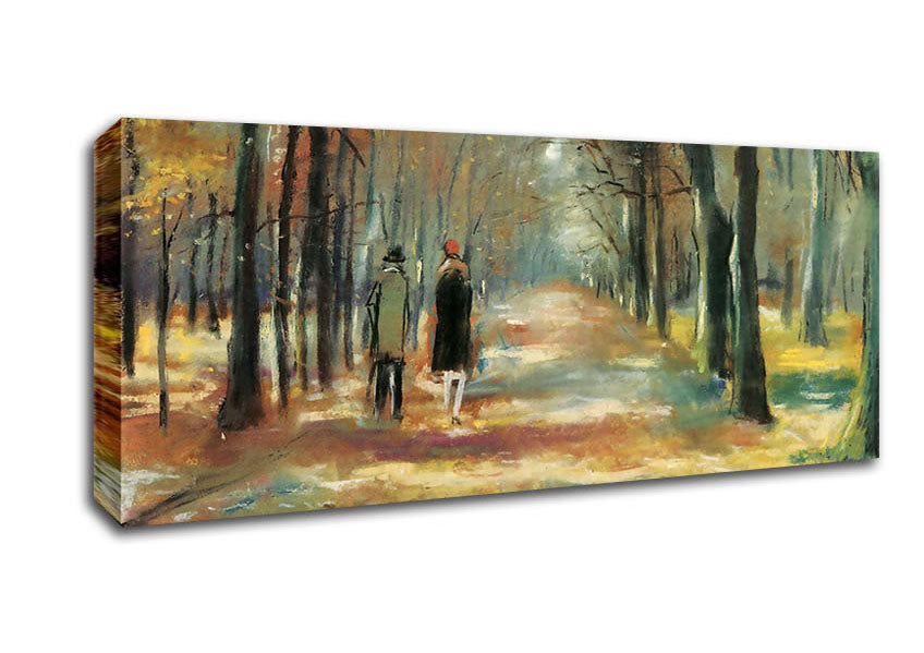 Picture of Lesser Ury Couple Walking In The Woods Panoramic Canvas Wall Art