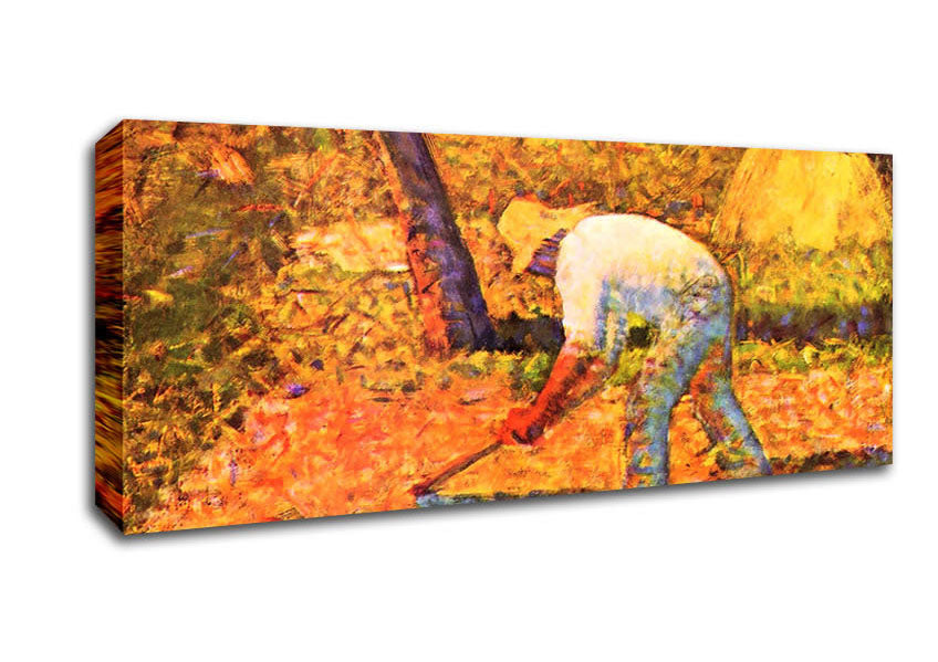 Picture of Seurat Farmer With Hoe Panoramic Canvas Wall Art