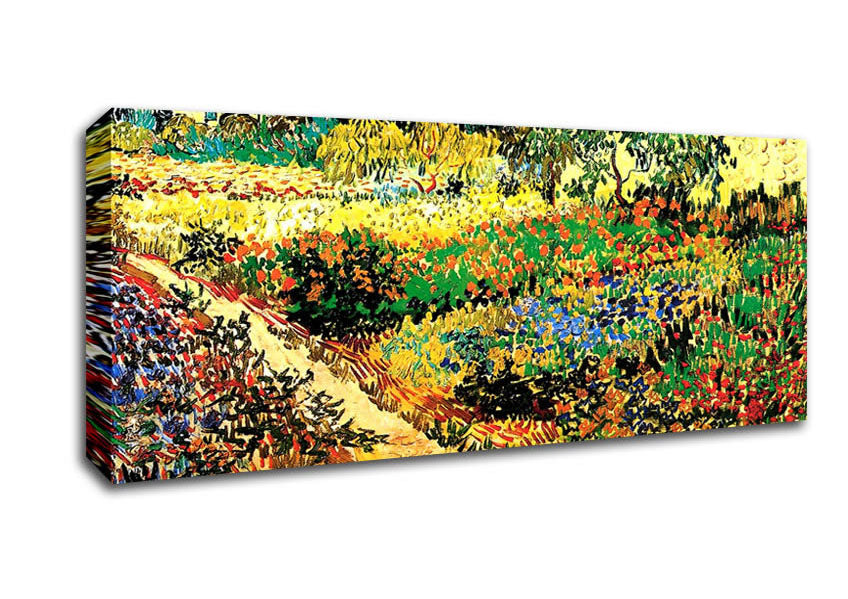 Picture of Van Gogh Flowering Garden With Path Panoramic Canvas Wall Art