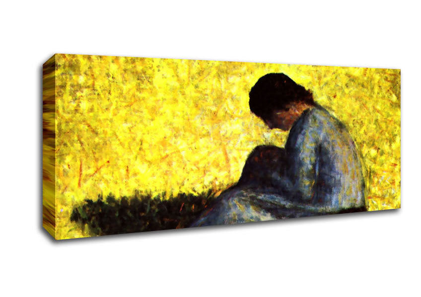 Picture of Seurat Girl Seated On The Lawn Panoramic Canvas Wall Art