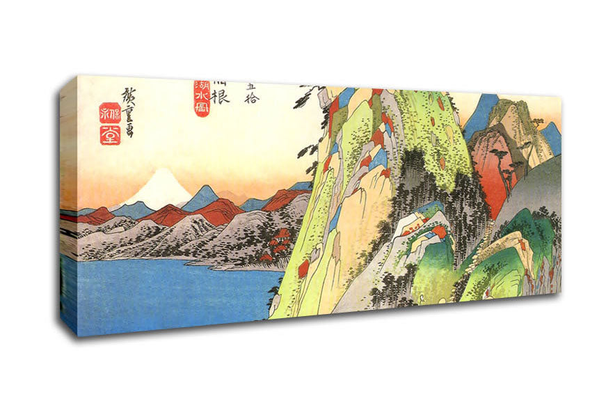 Picture of Hiroshige High Rocks By A Lake Panoramic Canvas Wall Art