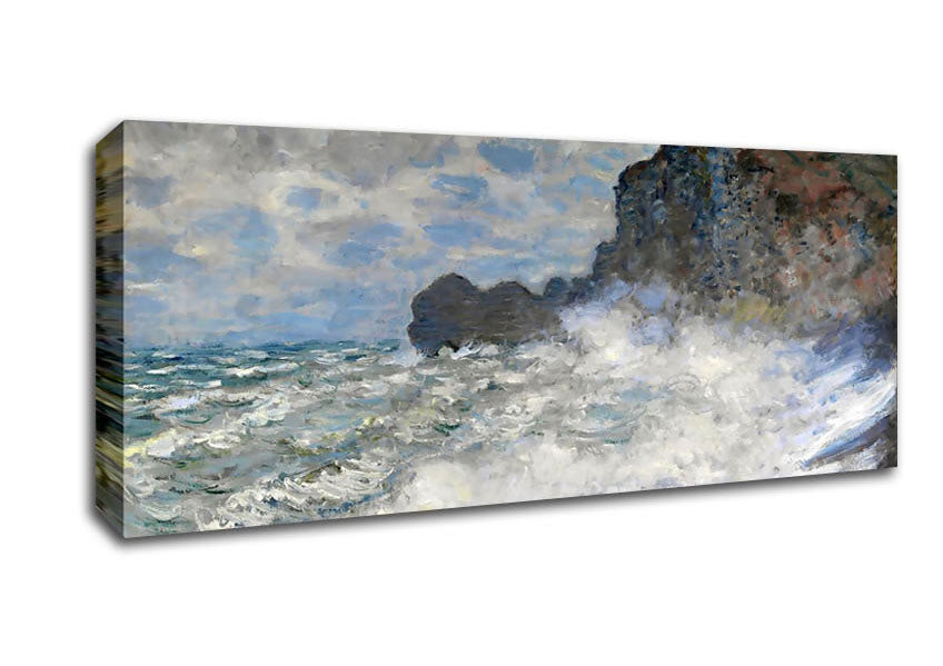 Picture of Monet Rough Weather At Etretat Panoramic Canvas Wall Art