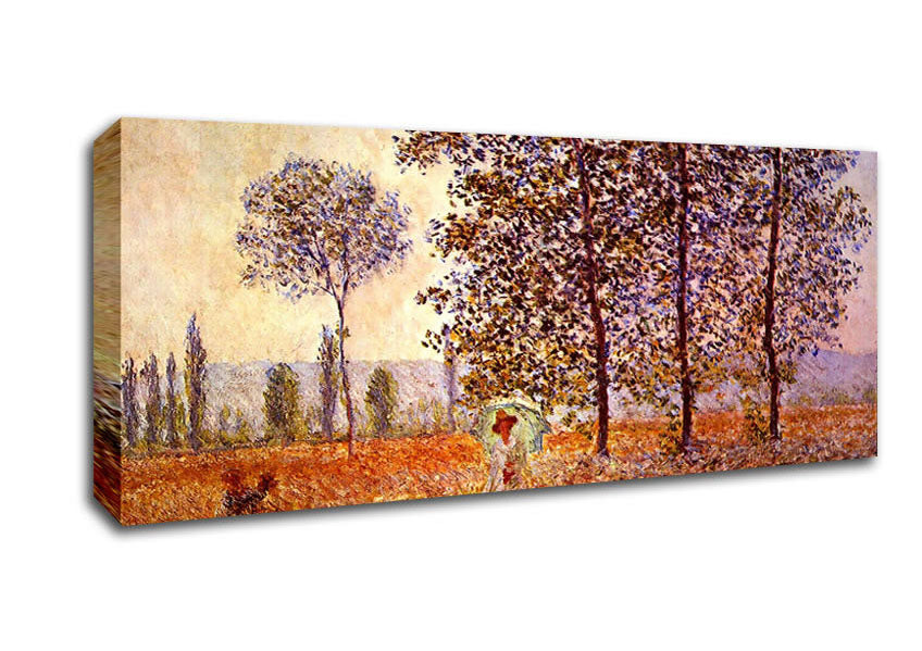 Picture of Monet Poplars In The Sunlight Panoramic Canvas Wall Art
