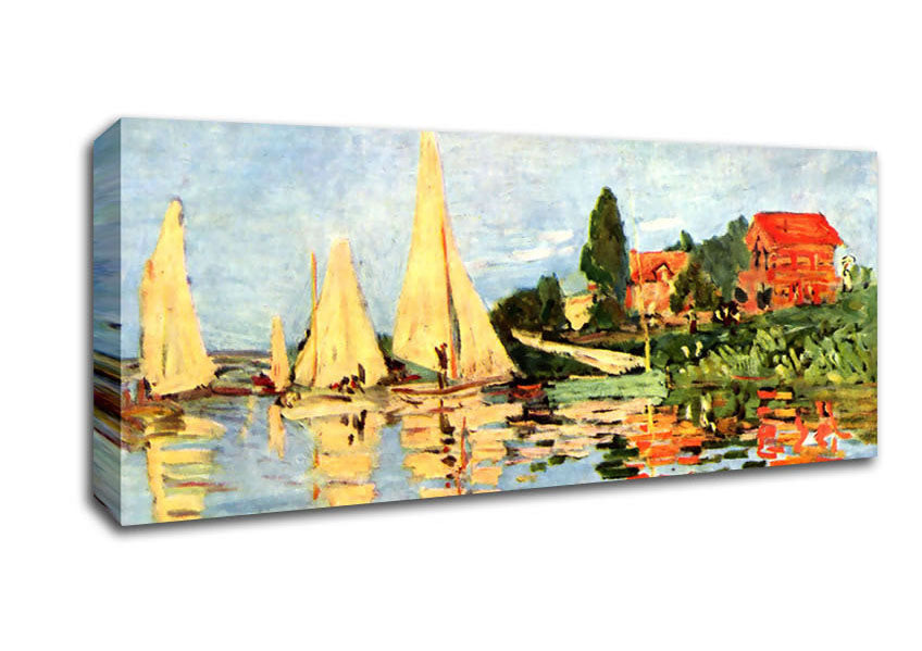 Picture of Monet Regatta At Argenteuil Panoramic Canvas Wall Art