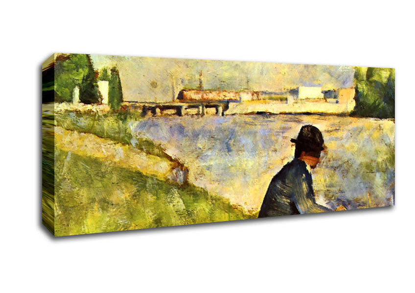 Picture of Seurat Seated Man Panoramic Canvas Wall Art