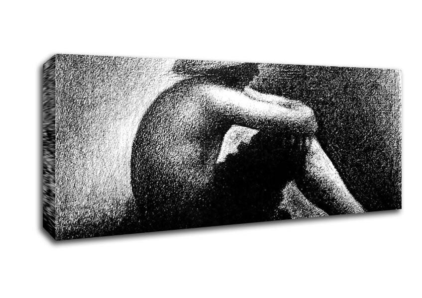 Picture of Seurat Sitting Boy In Straw Hat Panoramic Canvas Wall Art