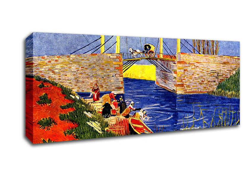 Picture of Van Gogh The Langlois Bridge At Arles With Women Washing Panoramic Canvas Wall Art