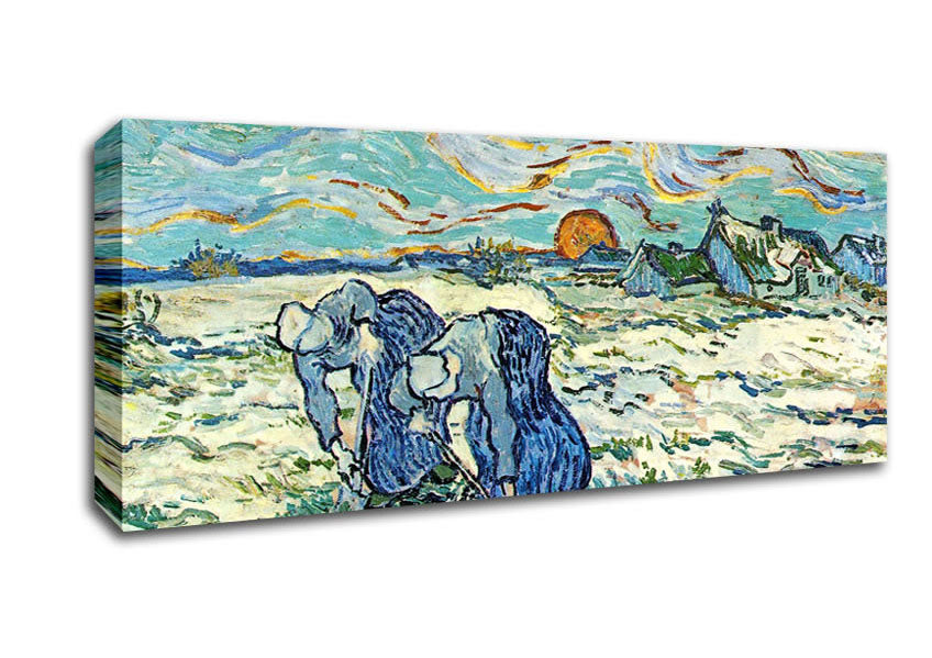Picture of Van Gogh Two Digging A Grave In The Snow Panoramic Canvas Wall Art