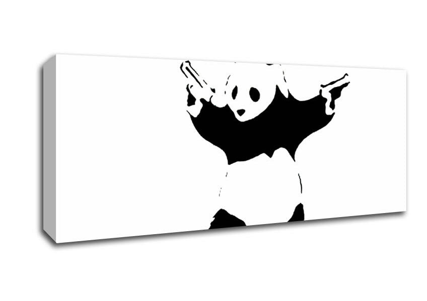 Picture of Panda Hold-Up White Panoramic Canvas Wall Art