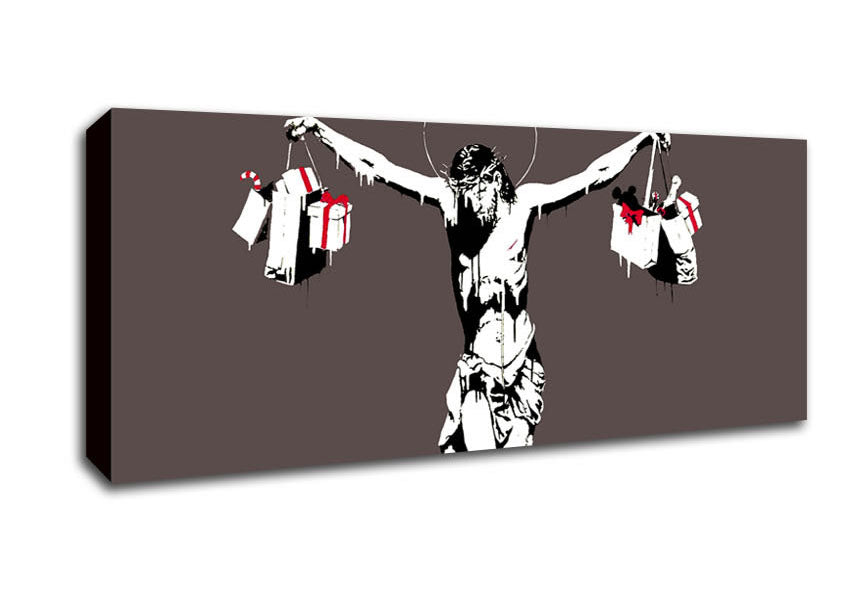 Picture of Thank Christ For Shopping (Landscape) Grey Panoramic Canvas Wall Art