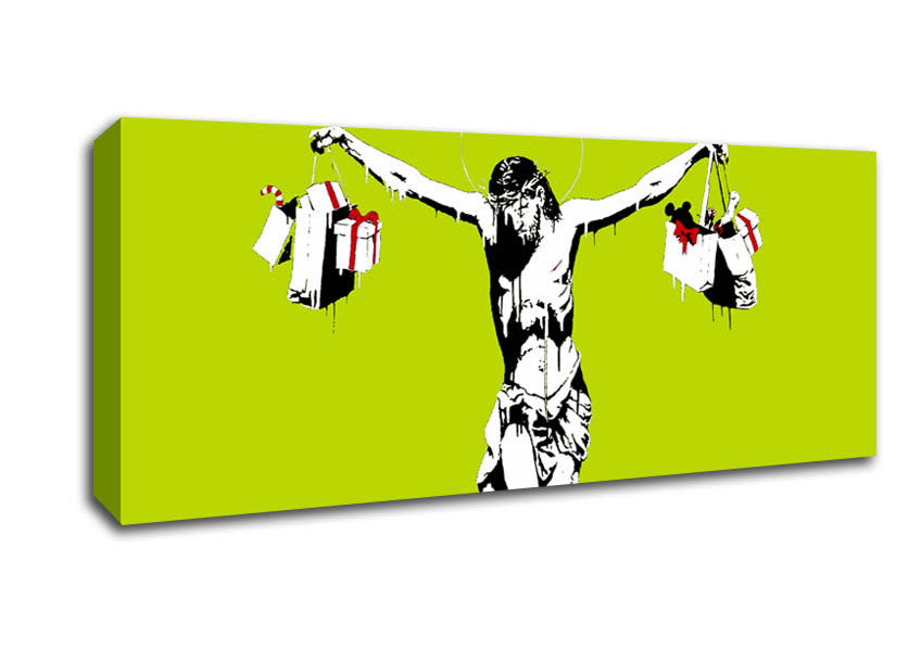 Picture of Thank Christ For Shopping Lime Panoramic Canvas Wall Art