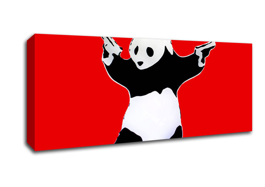 Picture of Panda Hold-Up Red Panoramic Canvas Wall Art