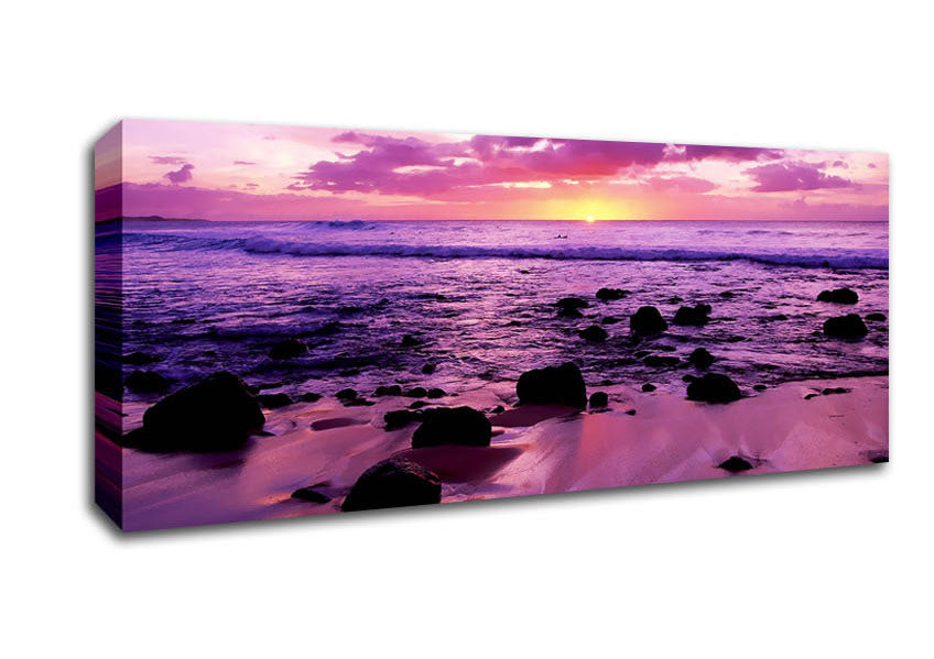 Picture of Lilac Ocean At The Crack Of Dawn Panoramic Canvas Wall Art