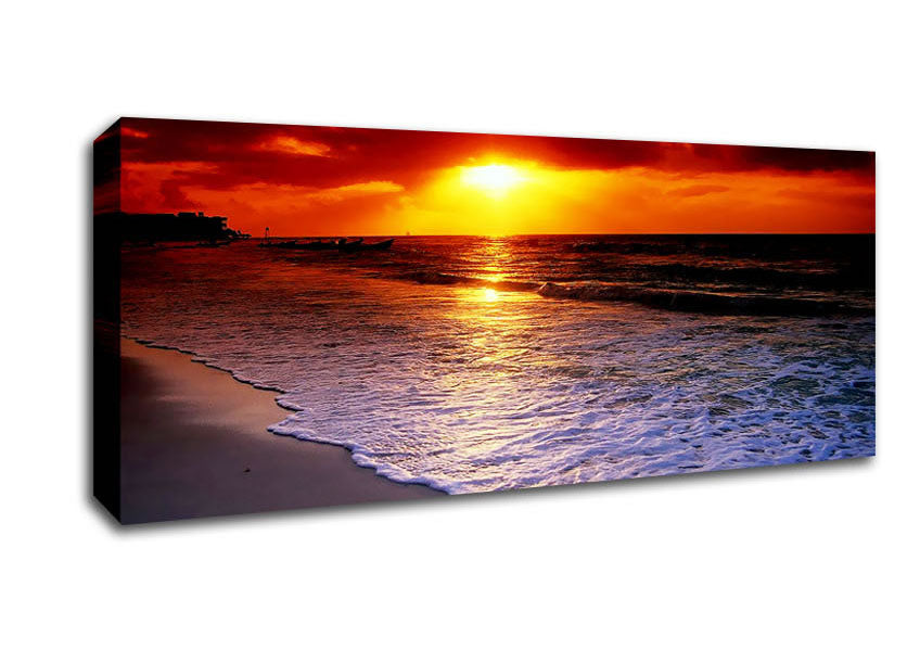 Picture of Red Ocean Shoreline Panoramic Canvas Wall Art