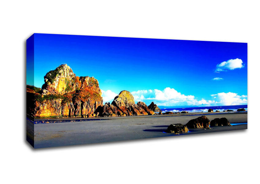Picture of Rocky Blue Beach Panoramic Canvas Wall Art