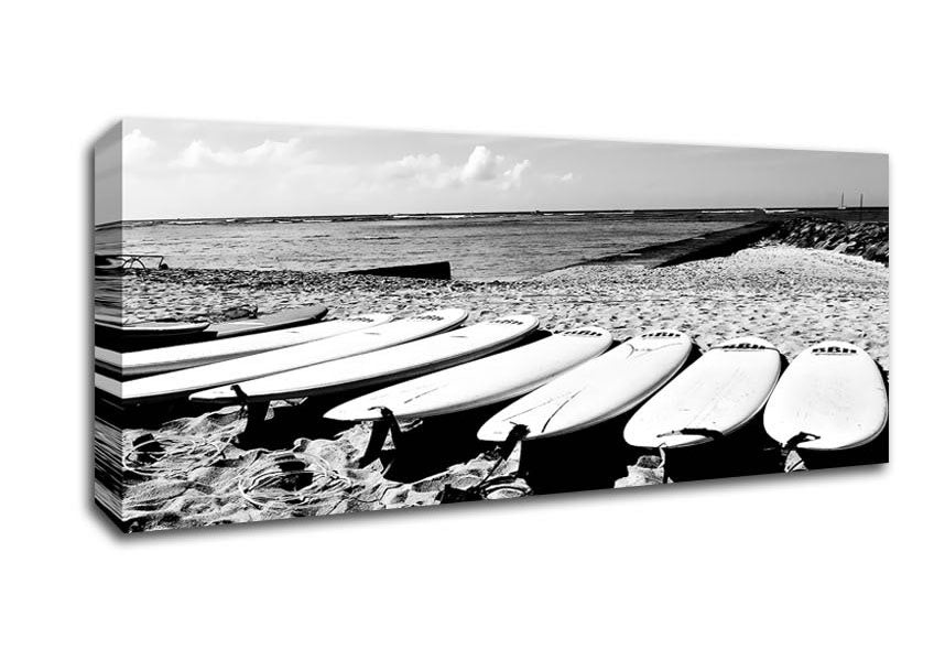 Picture of Surfboard Line-Up B n W Panoramic Canvas Wall Art