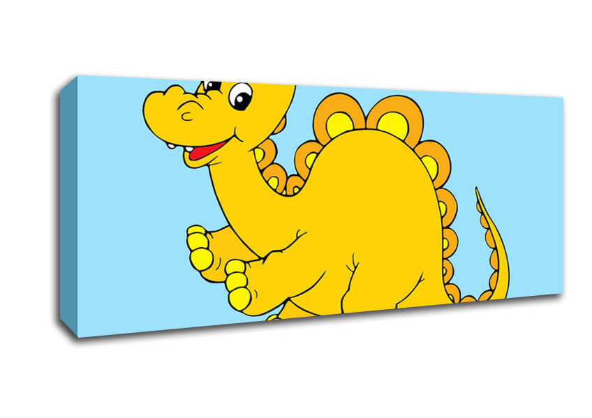Picture of Big Happy Dinosaur Baby Blue Panoramic Canvas Wall Art