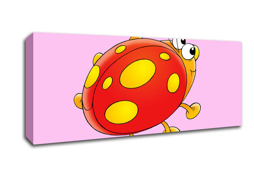 Picture of Cartoon Ladybug Pink Panoramic Canvas Wall Art