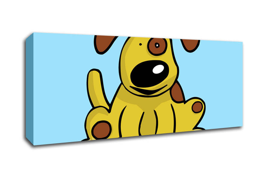 Picture of Dog Cartoon Tail Baby Blue Panoramic Canvas Wall Art
