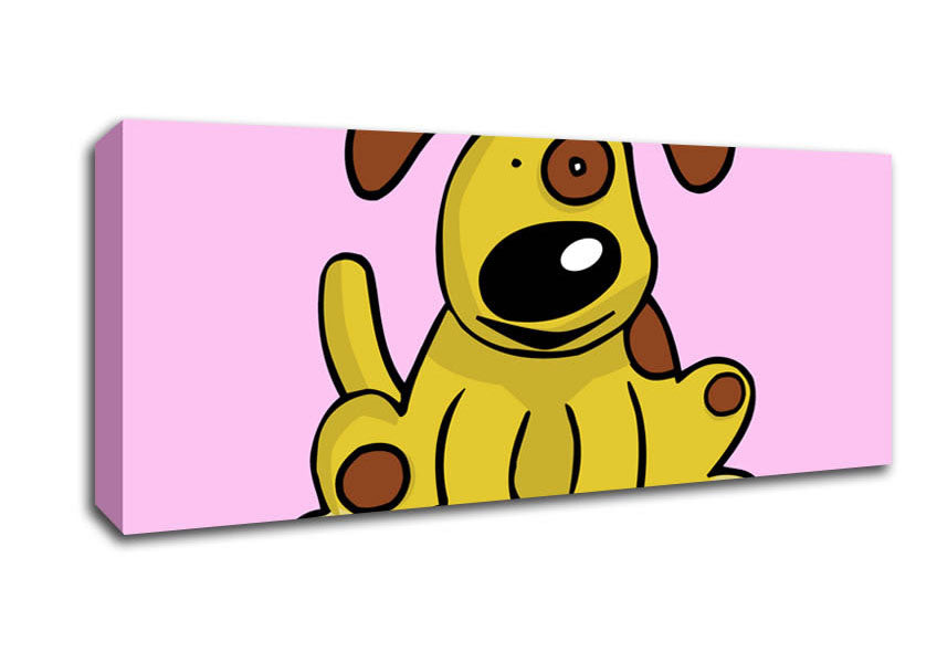 Picture of Dog Cartoon Tail Pink Panoramic Canvas Wall Art