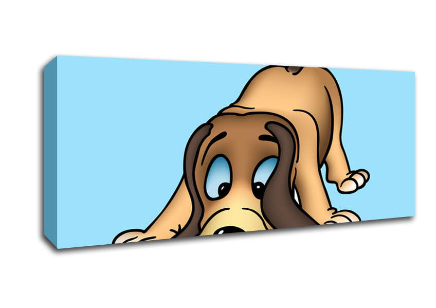 Picture of Dog Sniffing Baby Blue Panoramic Canvas Wall Art
