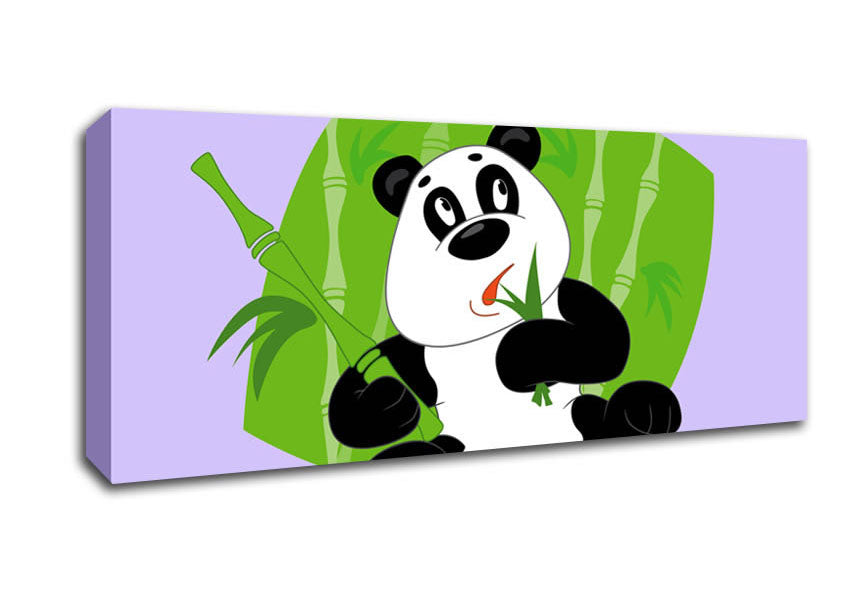Picture of Panda Eating Bamboo Lilac Panoramic Canvas Wall Art