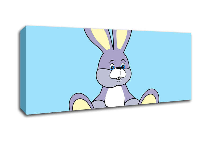 Picture of Rabbit Sitting Down Baby Blue Panoramic Canvas Wall Art