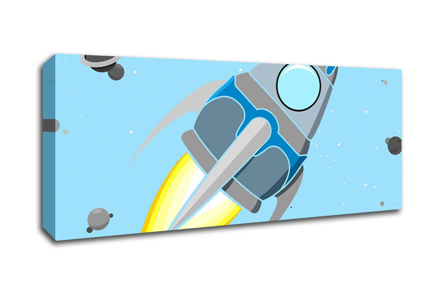 Picture of Rocket Ship Baby Blue Panoramic Canvas Wall Art
