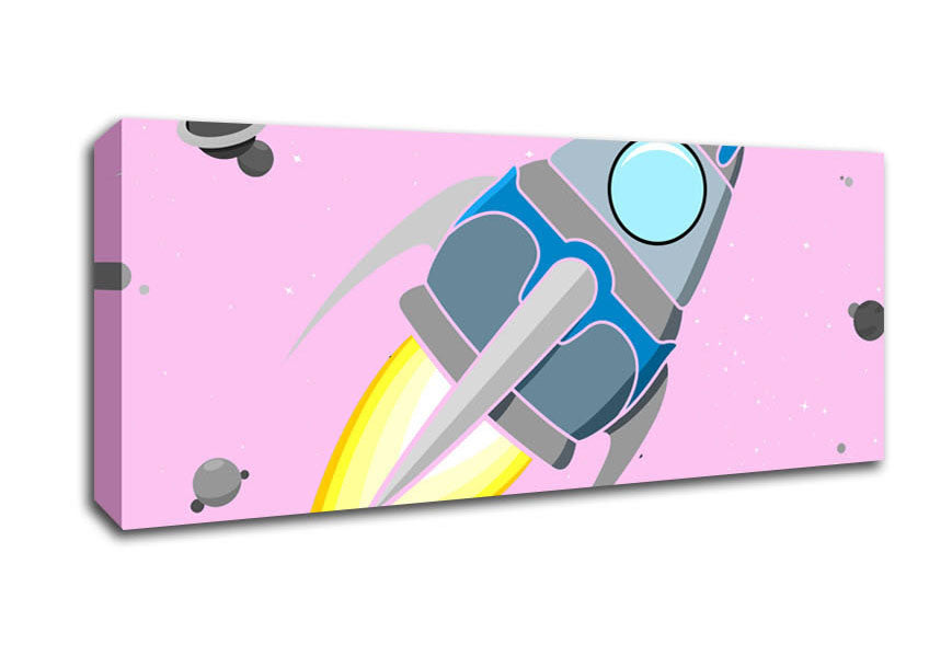 Picture of Rocket Ship Pink Panoramic Canvas Wall Art