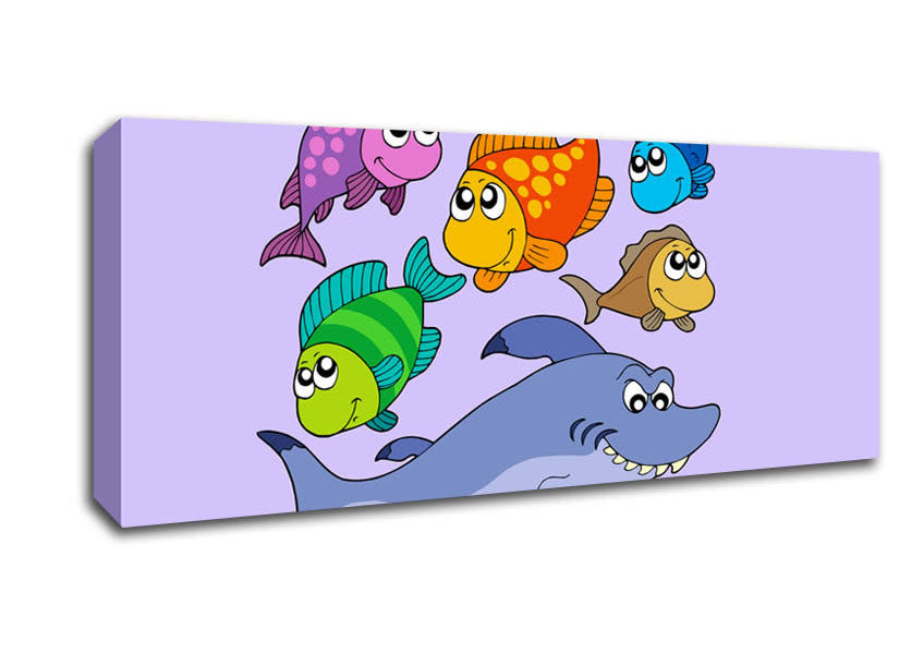 Picture of Shark And Fish Lilac Panoramic Canvas Wall Art