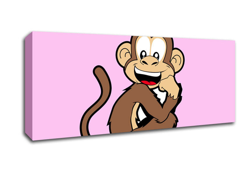 Picture of Sitting Monkey Smiling Pink Panoramic Canvas Wall Art