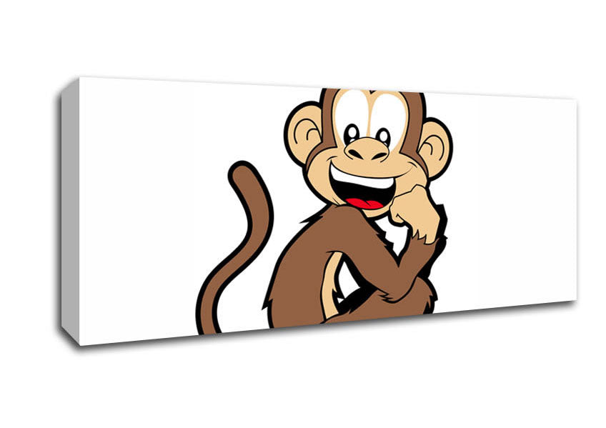 Picture of Sitting Monkey Smiling White Panoramic Canvas Wall Art