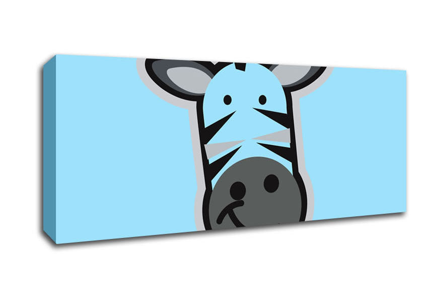 Picture of Smiling Zebra Face Baby Blue Panoramic Canvas Wall Art