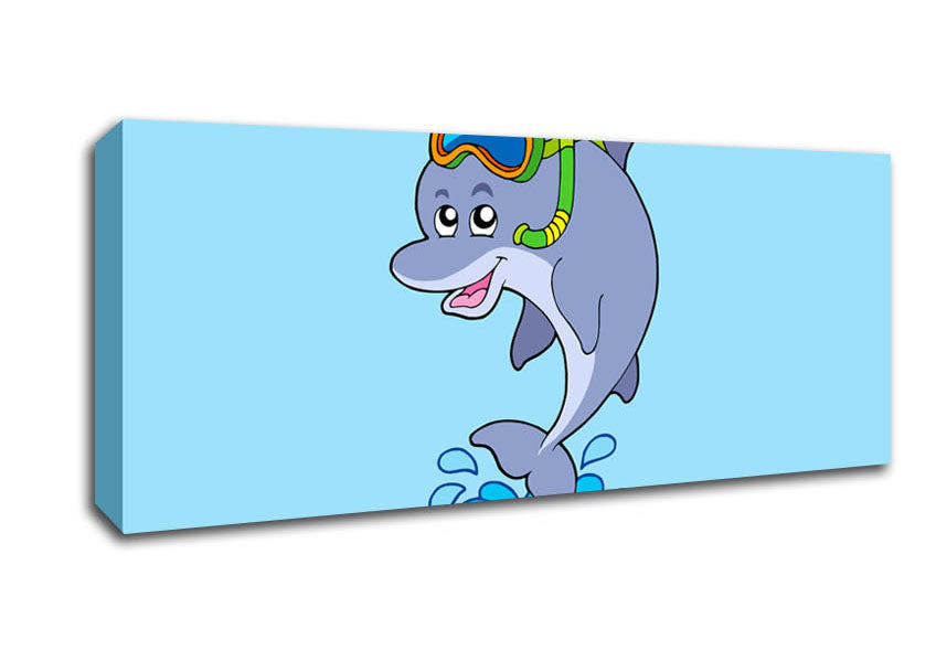 Picture of Snorkeling Dolphin Baby Blue Panoramic Canvas Wall Art