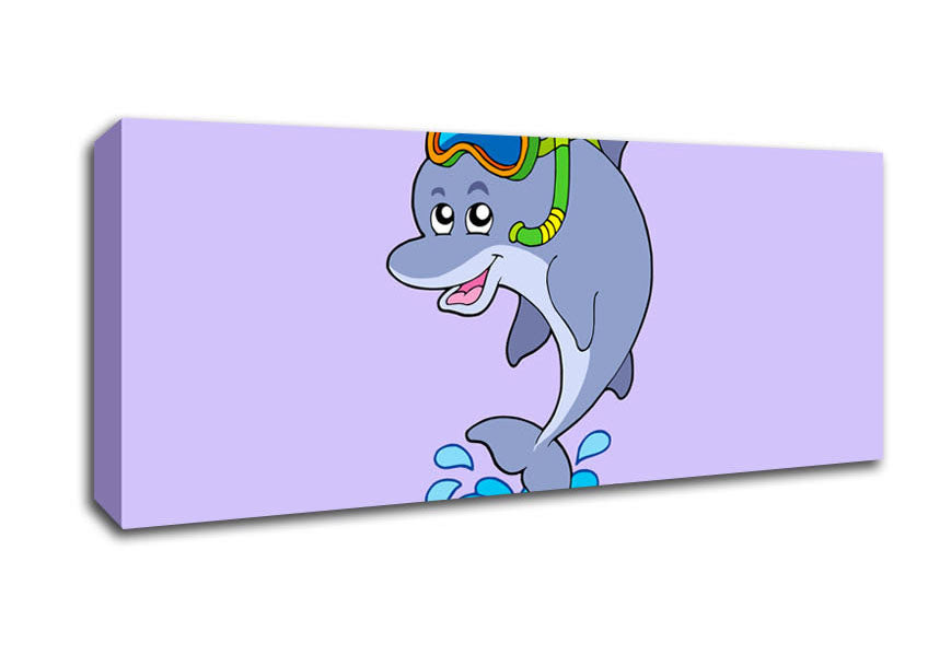 Picture of Snorkeling Dolphin Lilac Panoramic Canvas Wall Art