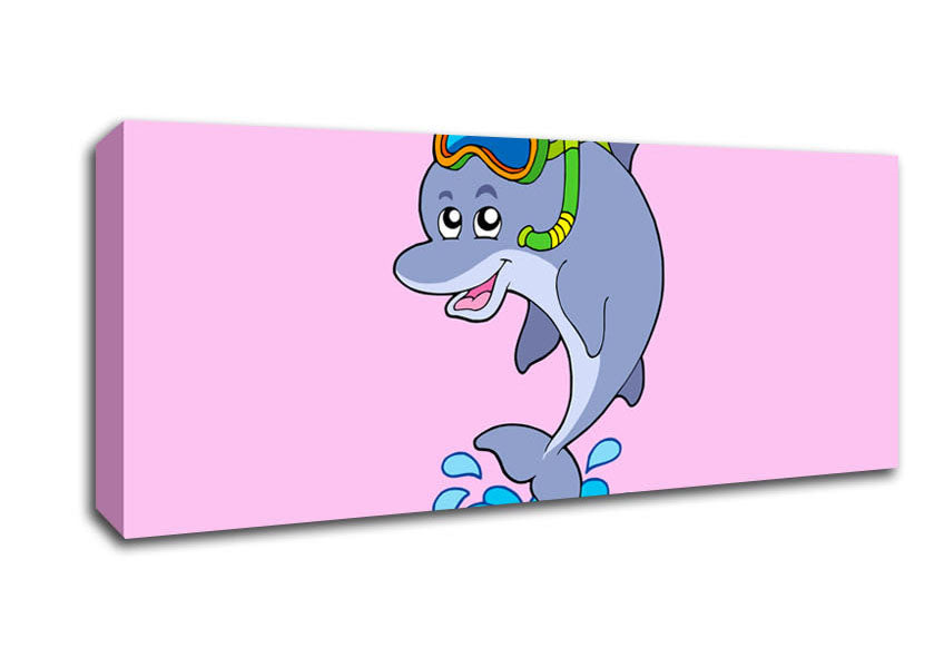 Picture of Snorkeling Dolphin Pink Panoramic Canvas Wall Art