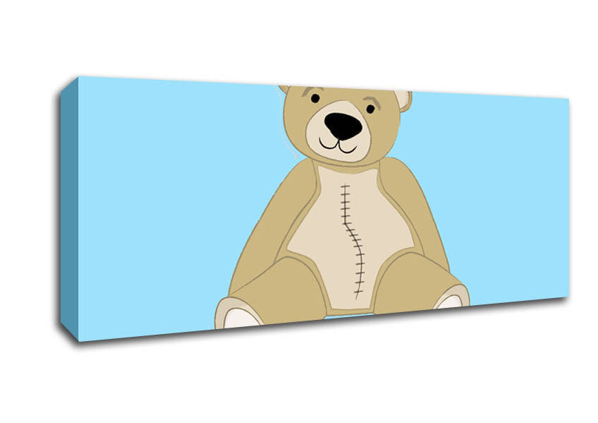 Picture of Stitched Up Teddy Baby Blue Panoramic Canvas Wall Art