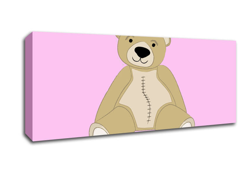 Picture of Stitched Up Teddy Pink Panoramic Canvas Wall Art