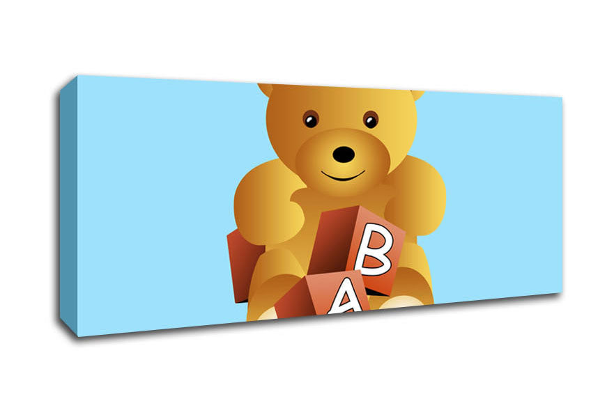 Picture of Teddy Bear Alphabet Blocks Baby Blue Panoramic Canvas Wall Art