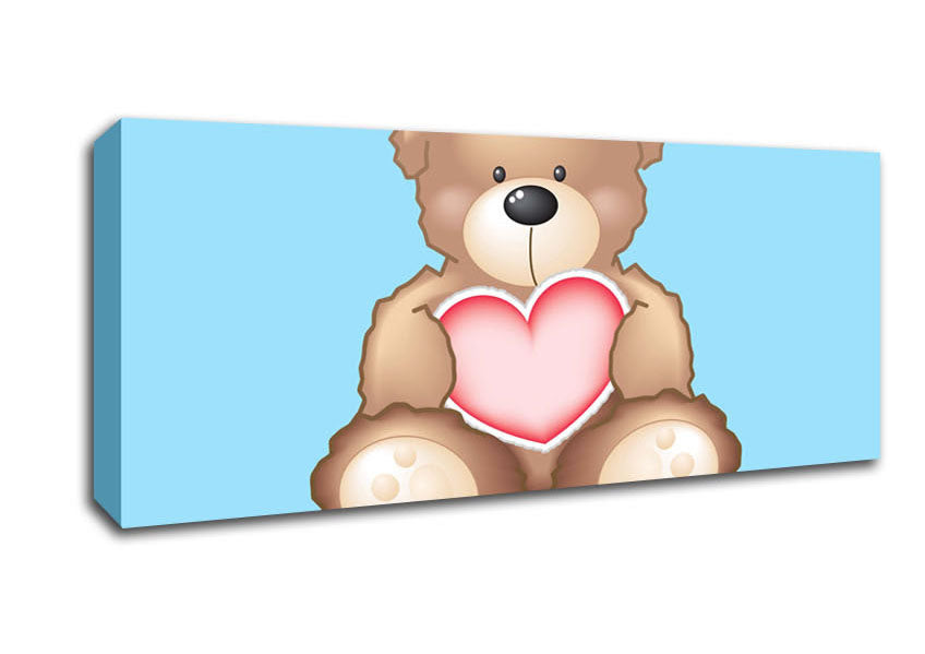 Picture of Teddy Bear Love Heart Baby Blue Panoramic Canvas Wall Art