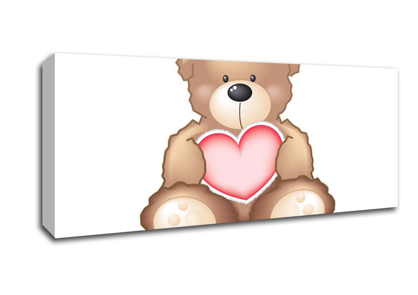 Picture of Teddy Bear Love Heart White Panoramic Canvas Wall Art