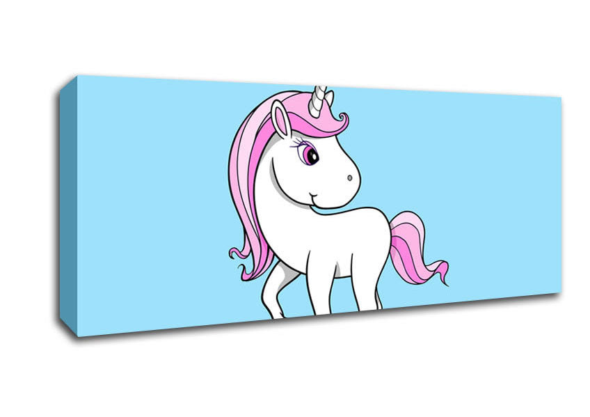 Picture of Unicorn Walking Baby Blue Panoramic Canvas Wall Art
